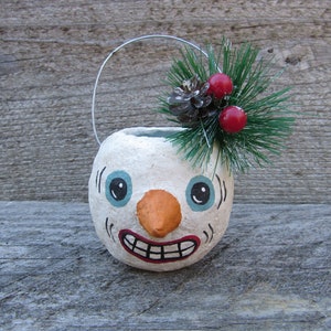 vintage/antique style paper mache snowman bucket Christmas decor