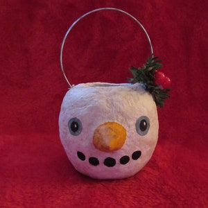 vintage/antique style paper mache snowman bucket Christmas decor