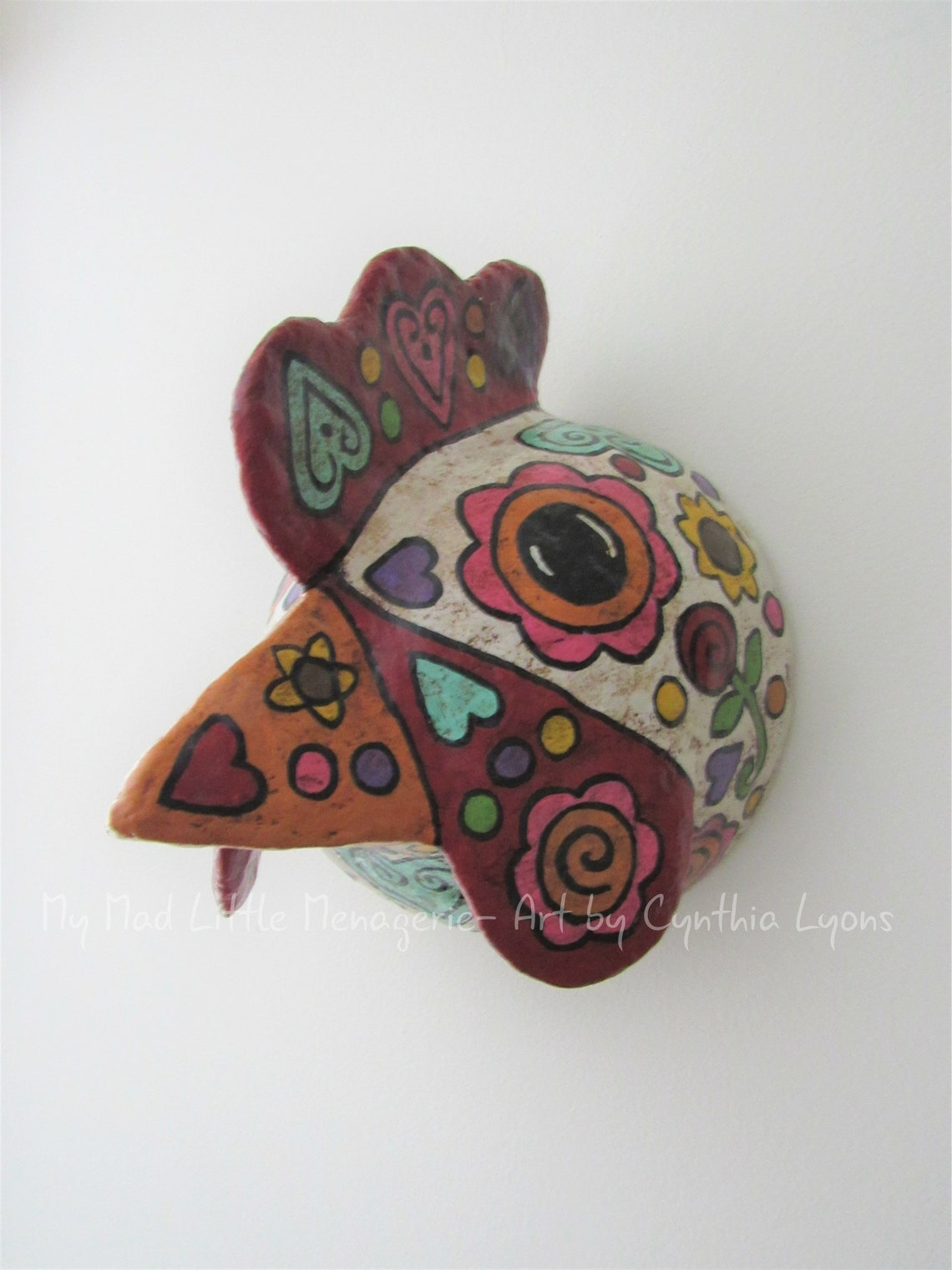 Paper Mache Chicken Head Mexican Chicken Art Day of the Dead Etsy
