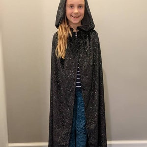 Shimmering Glitter Black Cloak, Swiftie Inspired Black Glitter Cape, Celestial Star Cape, Black Witch or Magicians Cape, Morticia Cloak