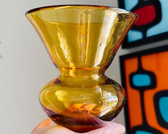 Vintage MCM 1960s Handblown Honey Amber Glass Vase
