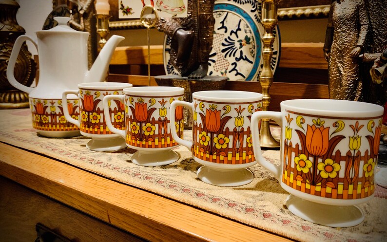 70s Floral Tea Set By Libbey