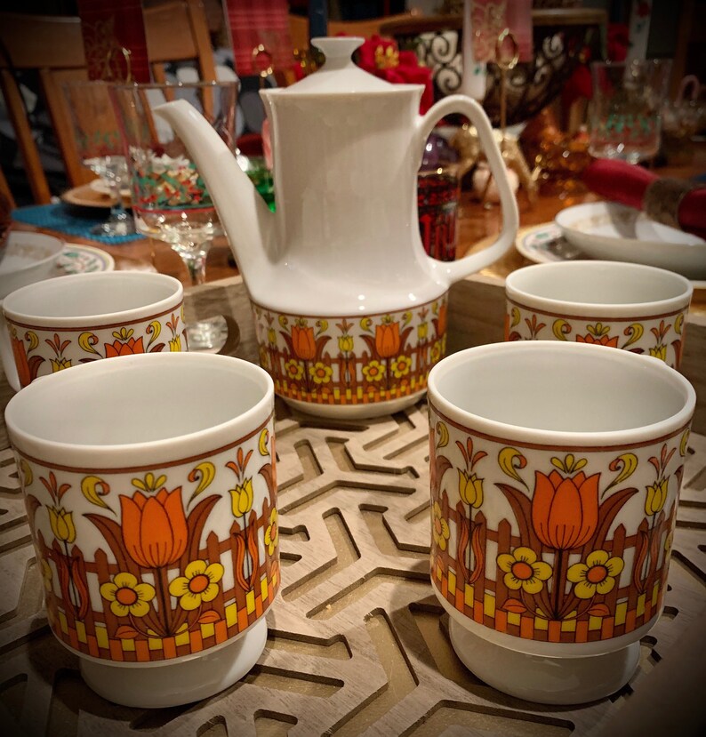70s Floral Tea Set By Libbey