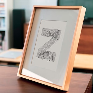 Impresión de arte de pared: la letra Z es para Zebra Animal Alphabet Maze Design (5x7 como se muestra en la imagen). Impresión digital para niños, guardería, decoración del hogar.