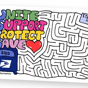 Maze Postcards (10 Sla de USPS-thema ansichtkaarten, 2 unieke stijlen, 4x6 inch per stuk) Ondersteuning van de USPS, kinderactiviteit, puzzel print kaart