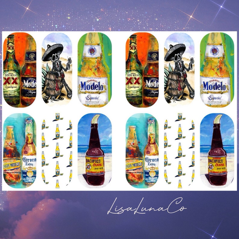 Mexican beer waterslide nail decals image 1