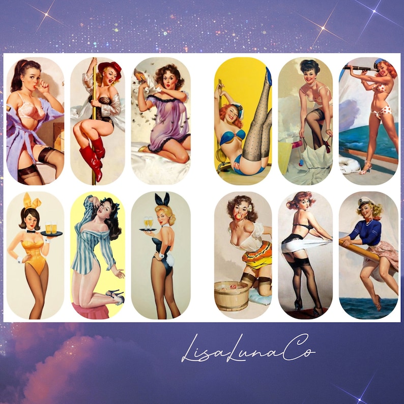 Pinup girls waterslide nail decals image 1