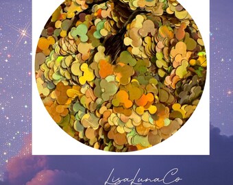 Gold holo Mickey heads - solvent resistant glitter