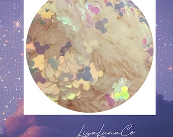 Clear iridescent mickey heads - solvent resistant glitter