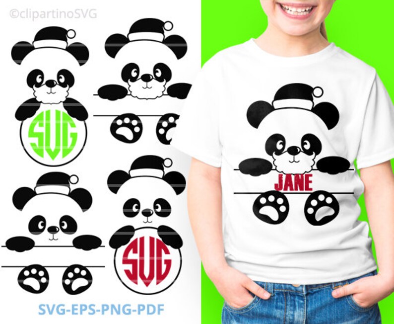 Download Christmas Panda SVG Monogram Panda Santa cut file Cricut ...