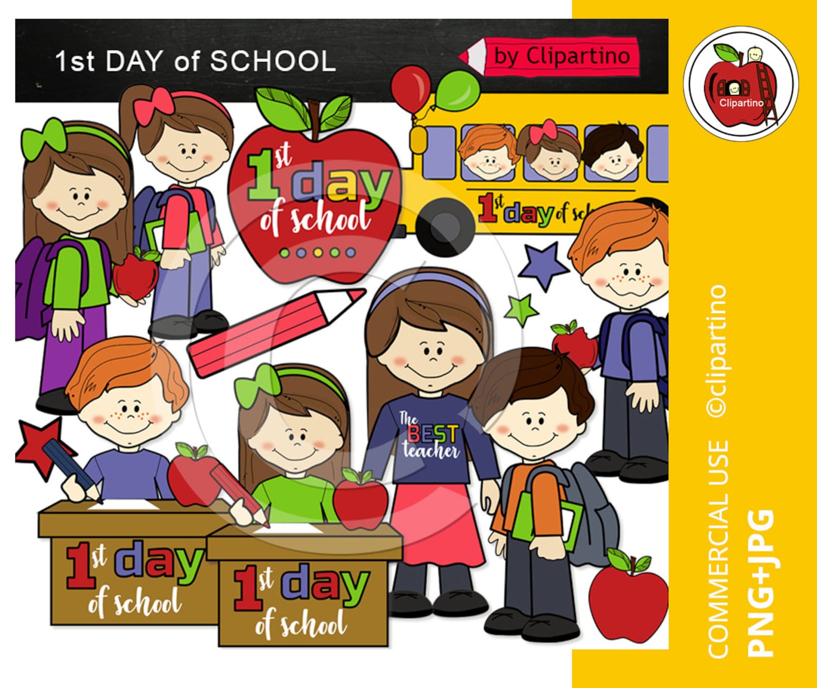 First day of school Digital clip art for Personal and | Etsy