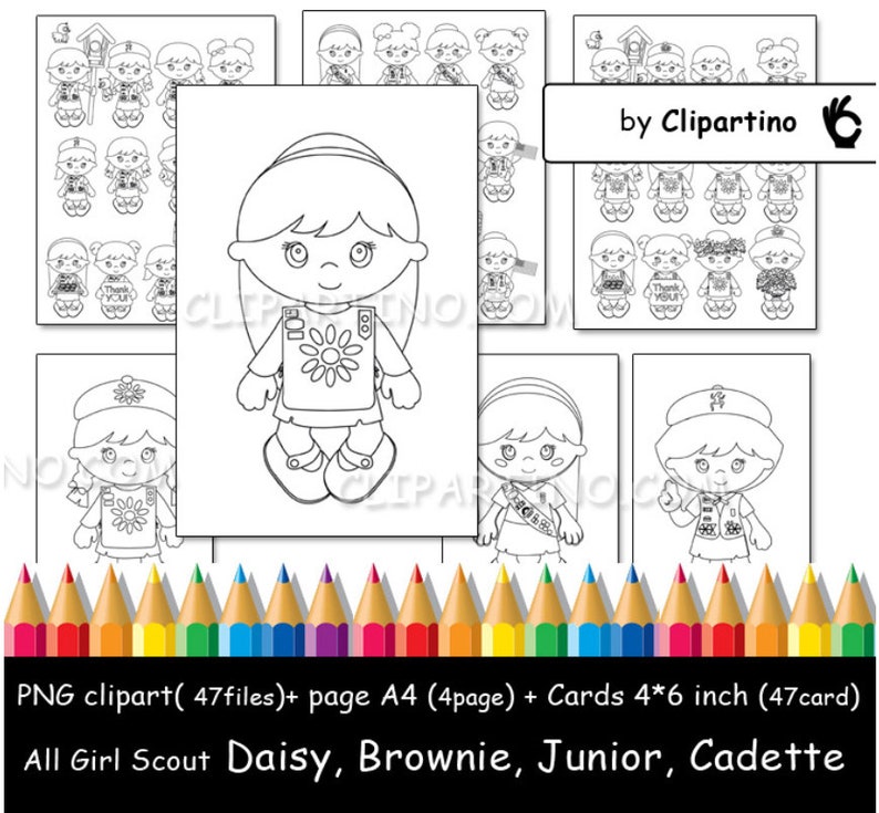 Girl scout clip artcoloringblack white Etsy