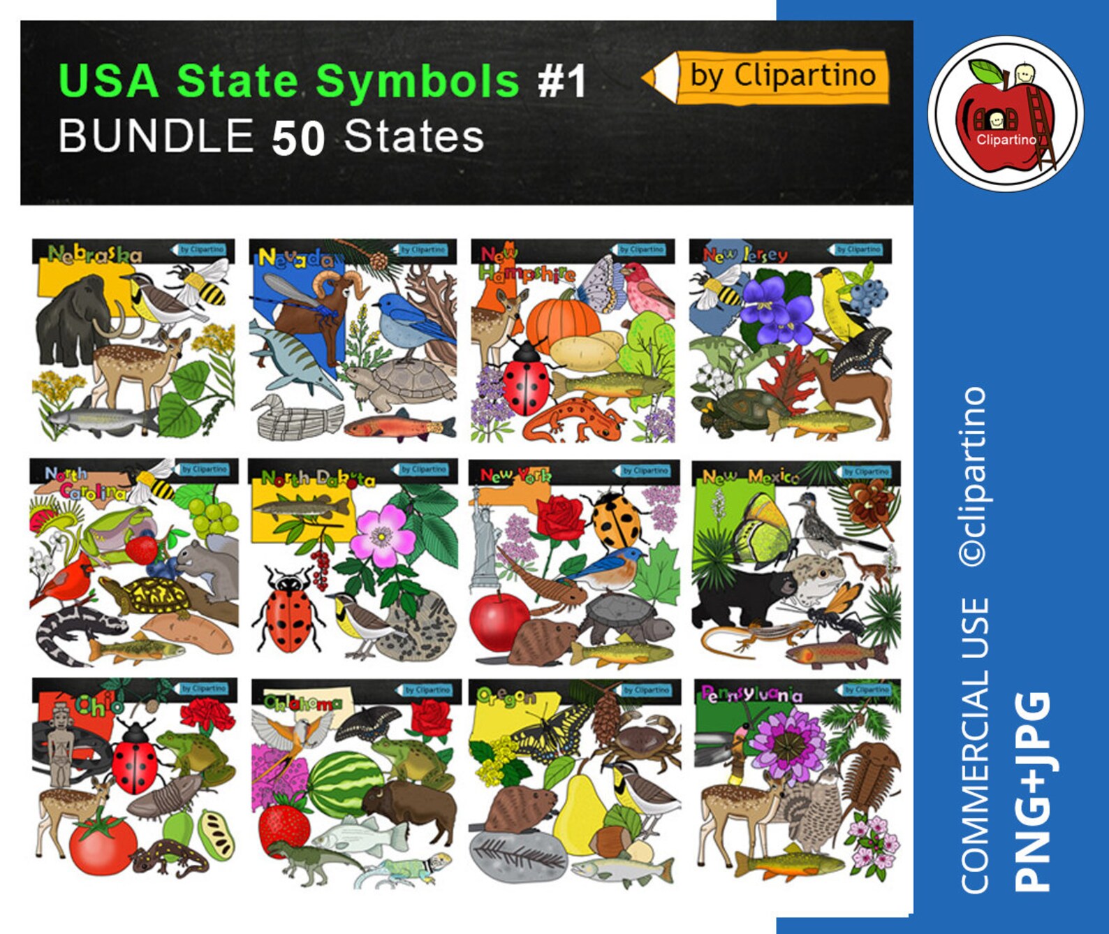 State Symbols Clip Art Bundle USA All State Digital Clipart Etsy Il F3ao 