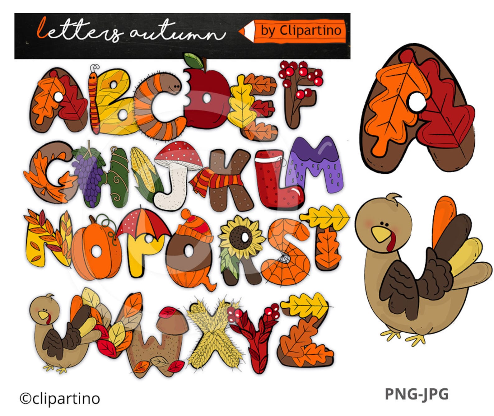 Autumn letters clip art Commercial use-Autumn alphabet clip | Etsy
