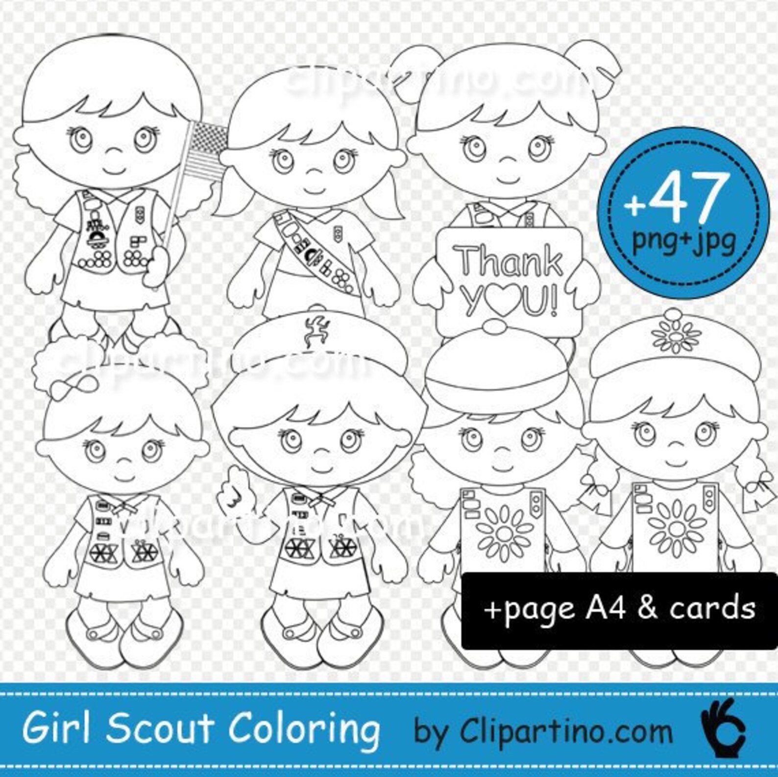 Girl scout clip artcoloringblack white Etsy
