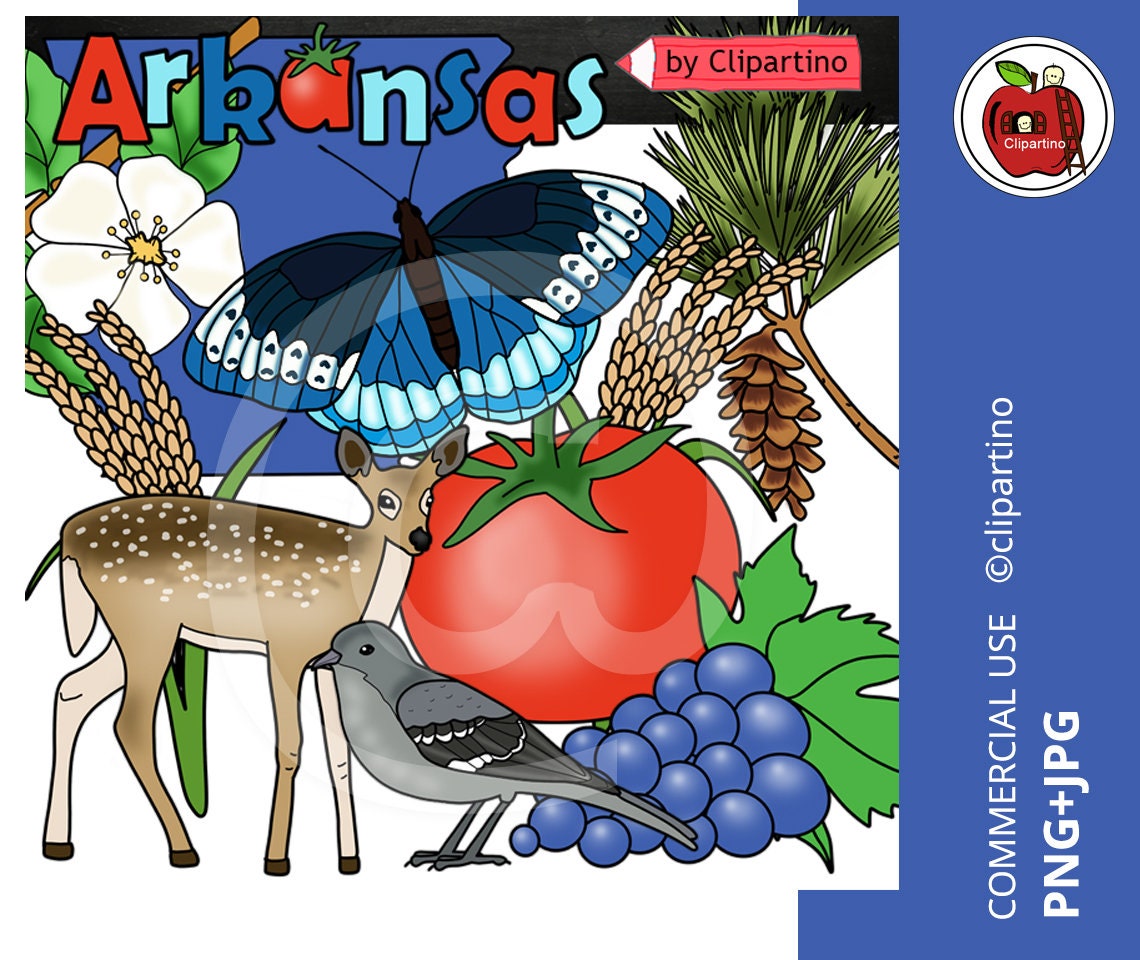Arkansas clip artArkansas state symbols clipartArkansas map Etsy
