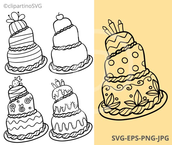 Gateau Svg Contour Gateau Coupe Fichier Cricut Conception Etsy France