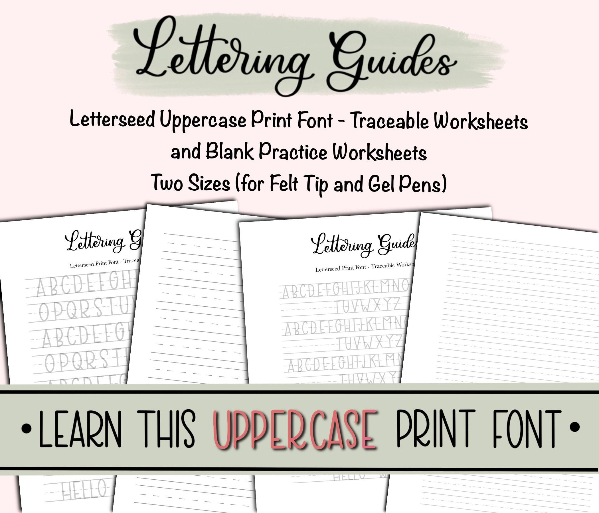 Print Font Practice Hand Lettering Traceable Worksheet | Etsy