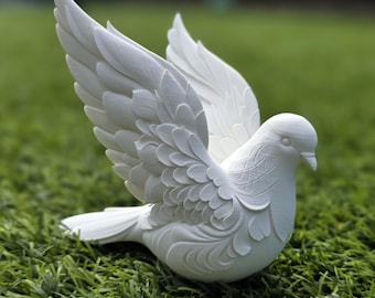 Peace Dove Sculpture, Wings Up | 16+ Colors | 6" Tall | 3D Printed to Order | Nature & Wildlife Gift