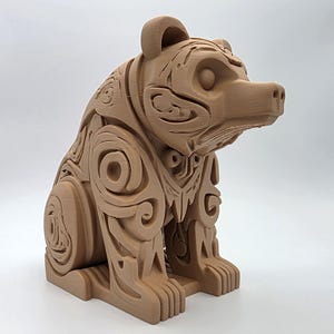 Wood Carved Style Bear Totem - 4 to 12" Long - 16 Colors - 3D Printed to Order