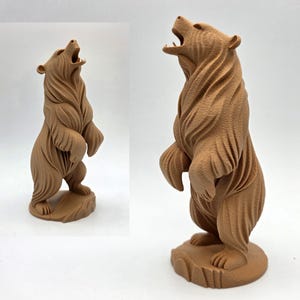 Carved Rearing Grizzly Bear Statue - 6" Tall - 16 Colors - 3D Printed to Order