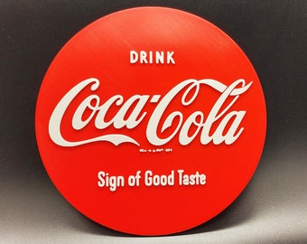 Vintage Coca-Cola Button Sign - 3D Printed Wall Decor Classic Retro Multicolor Reproduction 60's 70's 80's Coke