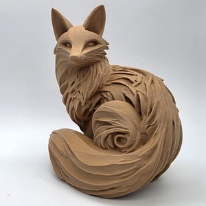 Wood Carved Fox Sculpture - 4 to 12" Tall - 21+ Colors - 3D Printed to ...