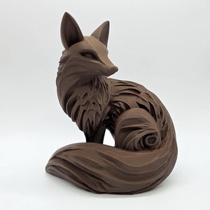 Wood Carved Fox Sculpture - 4 to 12" Tall - 21+ Colors - 3D Printed to ...