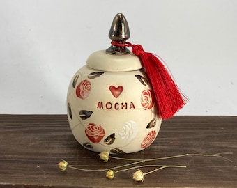 red roses urn, red cat urn, red flower urn, dog urn