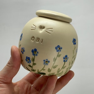 Forget me not pet urn, cat urn, dog urn  floral, small blue flowers