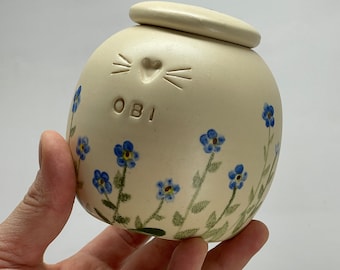 Forget me not pet urn, cat urn, dog urn  floral, small blue flowers