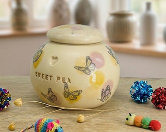 Schmetterling Haustier-Urne: Handgetöpferte Keramik-Katzen-Urne (11oz/15lbs)