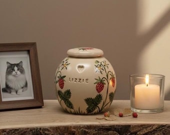 Strawberries cat urn, wild strawberries dog urn for animals, floral
