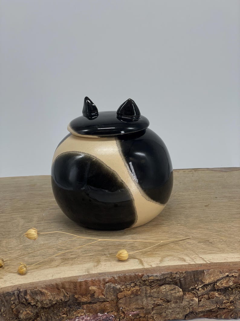 Black and white cat urn, tuxedo cat urn, spotted black white cat urn, black and white dog urn image 4