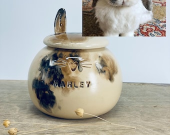 Personalised bunny cat Urn, spotted bunny Urn, Ceramic Urn for Ashes, Pottery Urn for Pets,