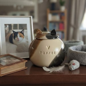 Glückskatze Urne, Katzenflecken Urne, Keramik Urne für Asche, Keramik Urne für Haustiere,