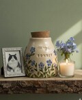 Forget me not cat urn, blue flower dog urn, small blue flowers product logo