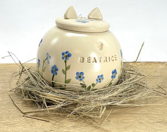 Forget me not White pet Urn, Ceramic Urn for Ashes, simple pet urn