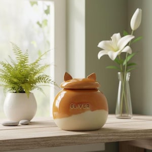 Urna de cerámica con forma de gato naranja: Memorial para mascotas