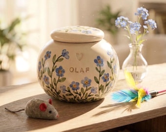 Forget me not  pet Urn, blue cat urn, blue small flowers, dog urn
