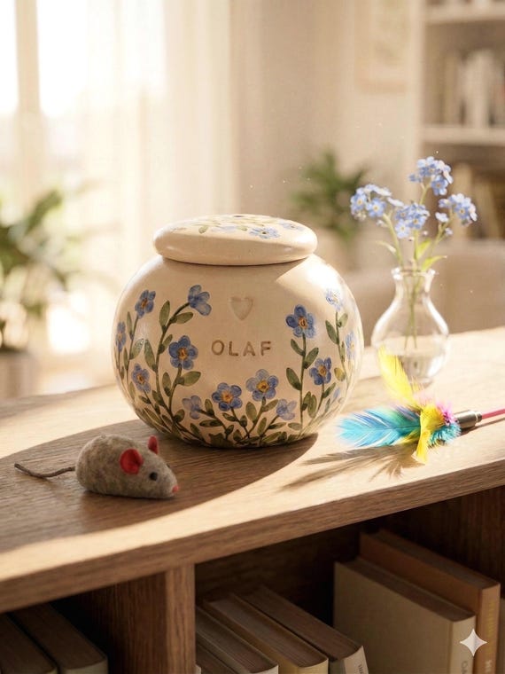 Forget me not  pet Urn, blue cat urn, blue small flowers, dog urn