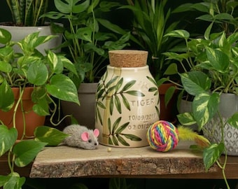 Bamboo Pet urn, animal urn, cat urn, Pottery urn for animals