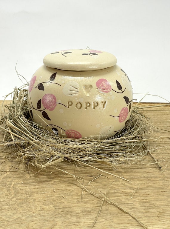 Romantic rose Cat Urn, flower Urn, Ceramic Urn for Ashes, flower Urn, pink roses