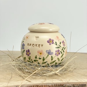 Multicoloured Forget me not White pet Urn, Ceramic Urn for Ashes, simple pet urn