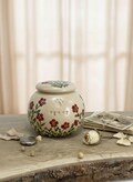 Floral Ceramic Pet Urn: Cherry Red Forget-Me-Not Design product logo