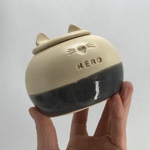Tabby cat urn, gray white cat urn, stripes, striped, dog urn