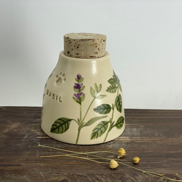 Basil urn, spices urn, cat urn, grass, timian