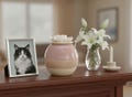 Pink cat urn, Pink dog urn, rose urn, urn with rose product logo