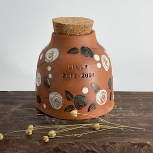 Ginger Floral Pottery Pet urn, dog urn, cat urn, ceramic urn for pet, white roses