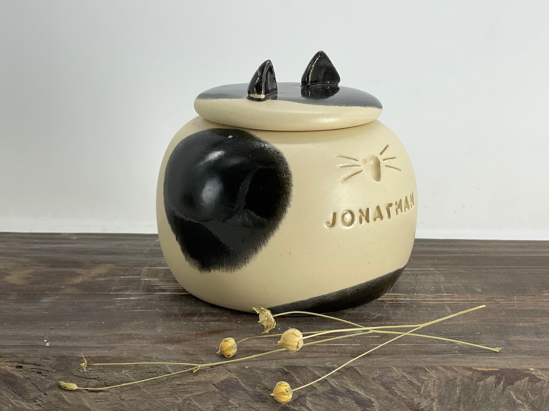 Black and White Cat Urn, Tuxedo Cat Urn, Spotted Black White Cat Urn